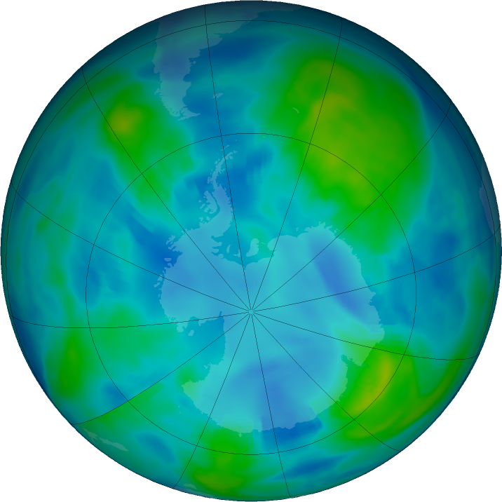 Antarctic ozone map for 01 May 2017